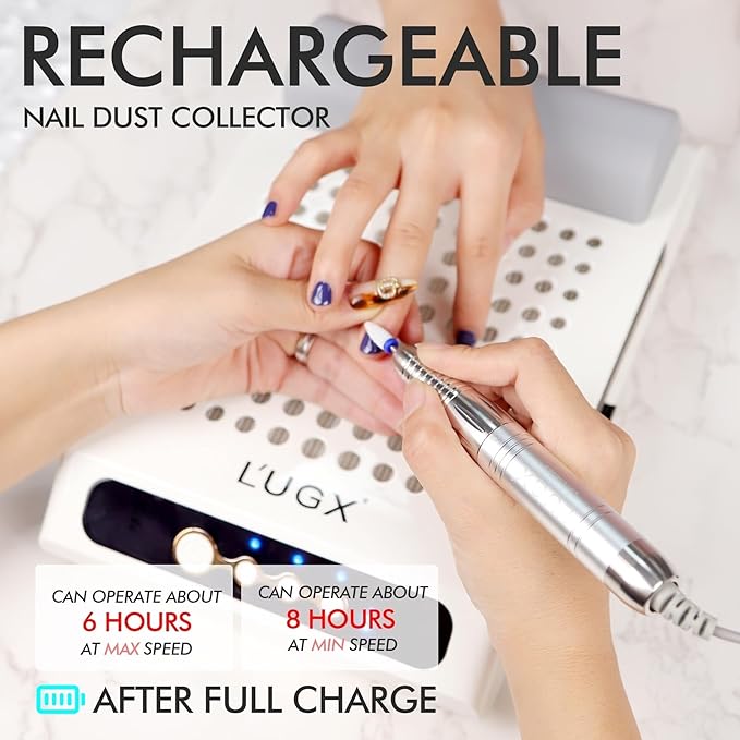 Professional 70W Nail Dust Suction System - Rechargeable, Low Noise with 2 Filters for Salon or Home Use