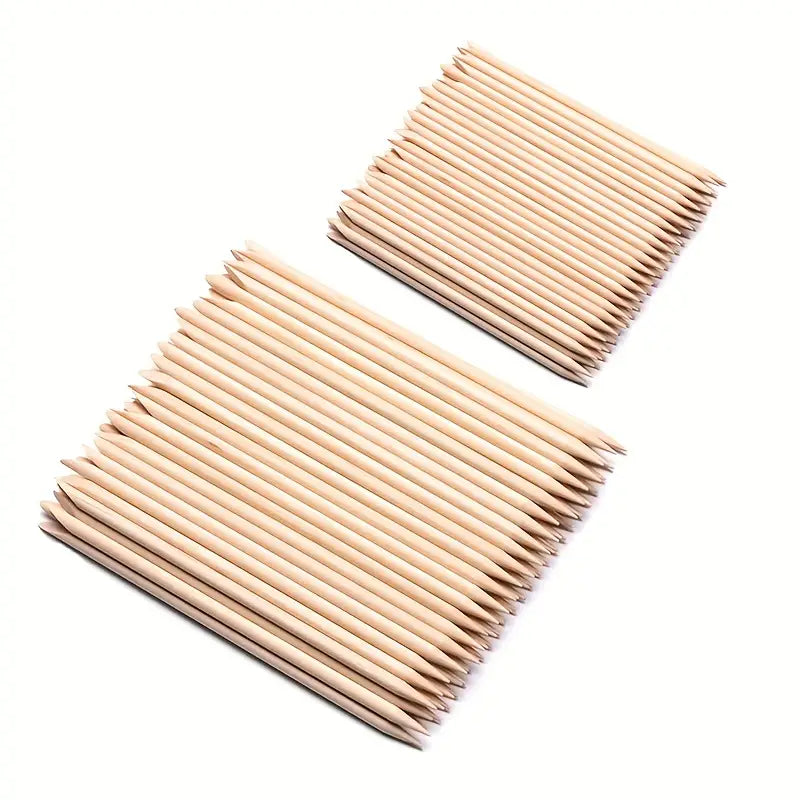 100 Pcs Orange Wood Nail Sticks Double Sided Multi Functional Cuticle Pusher, Manicure Pedicure Tool